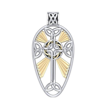 Large Celtic Knotwork Cross Silver and 18K Gold Accent Pendant MPD1821 - Jewelry